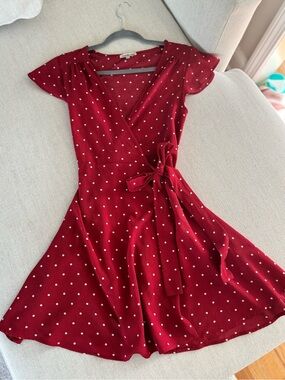 Red Polka Dot Wrap Dress with Tie Waist